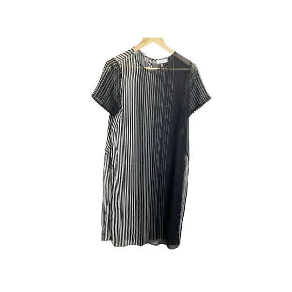 Calvin Klein Women's Black Striped Maxi Caftan Cover-Up Dress Sheer M - Picture 1 of 5